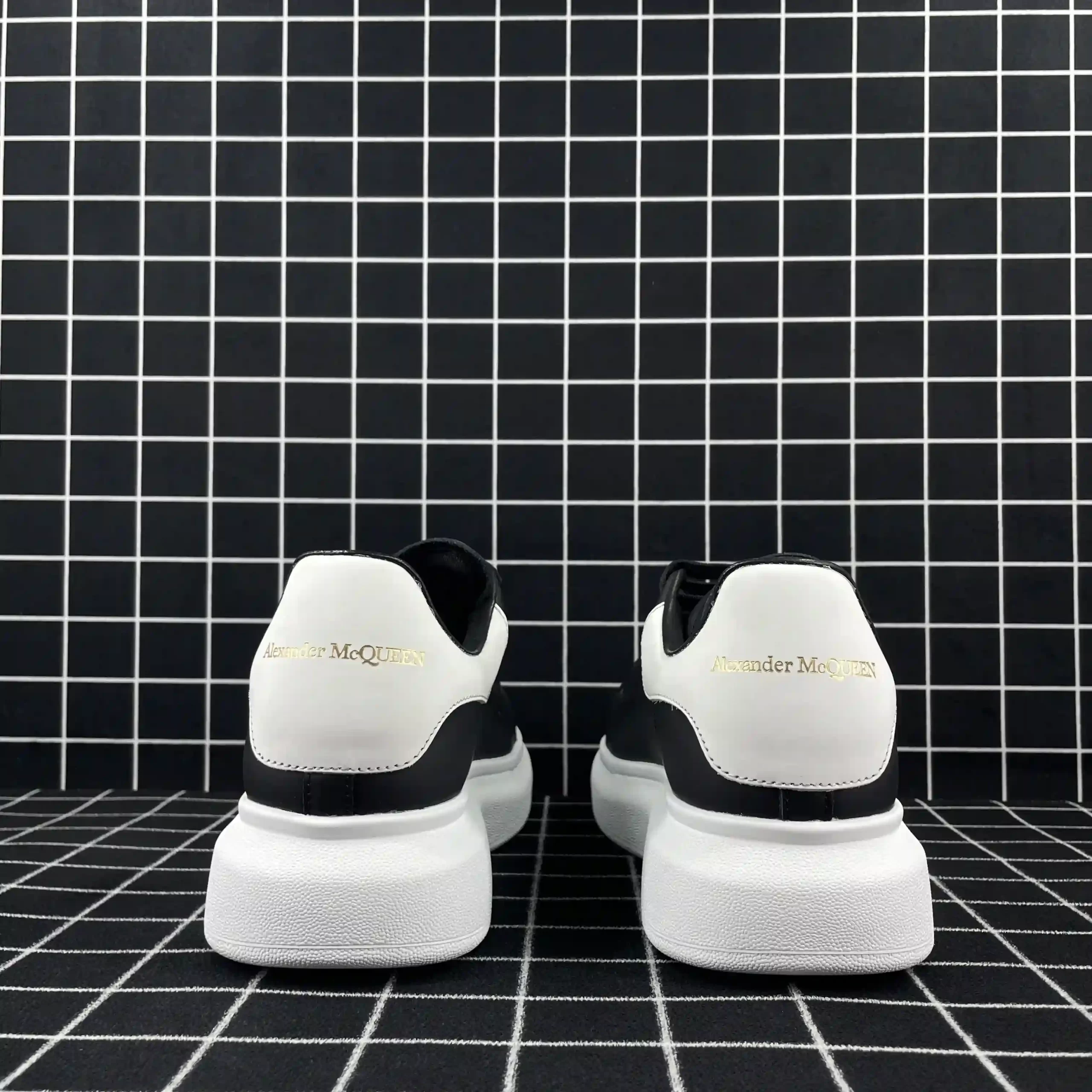 Alexander McQueen Oversized Sneaker Black Smooth Calf Leather with White Leather Heel Replica