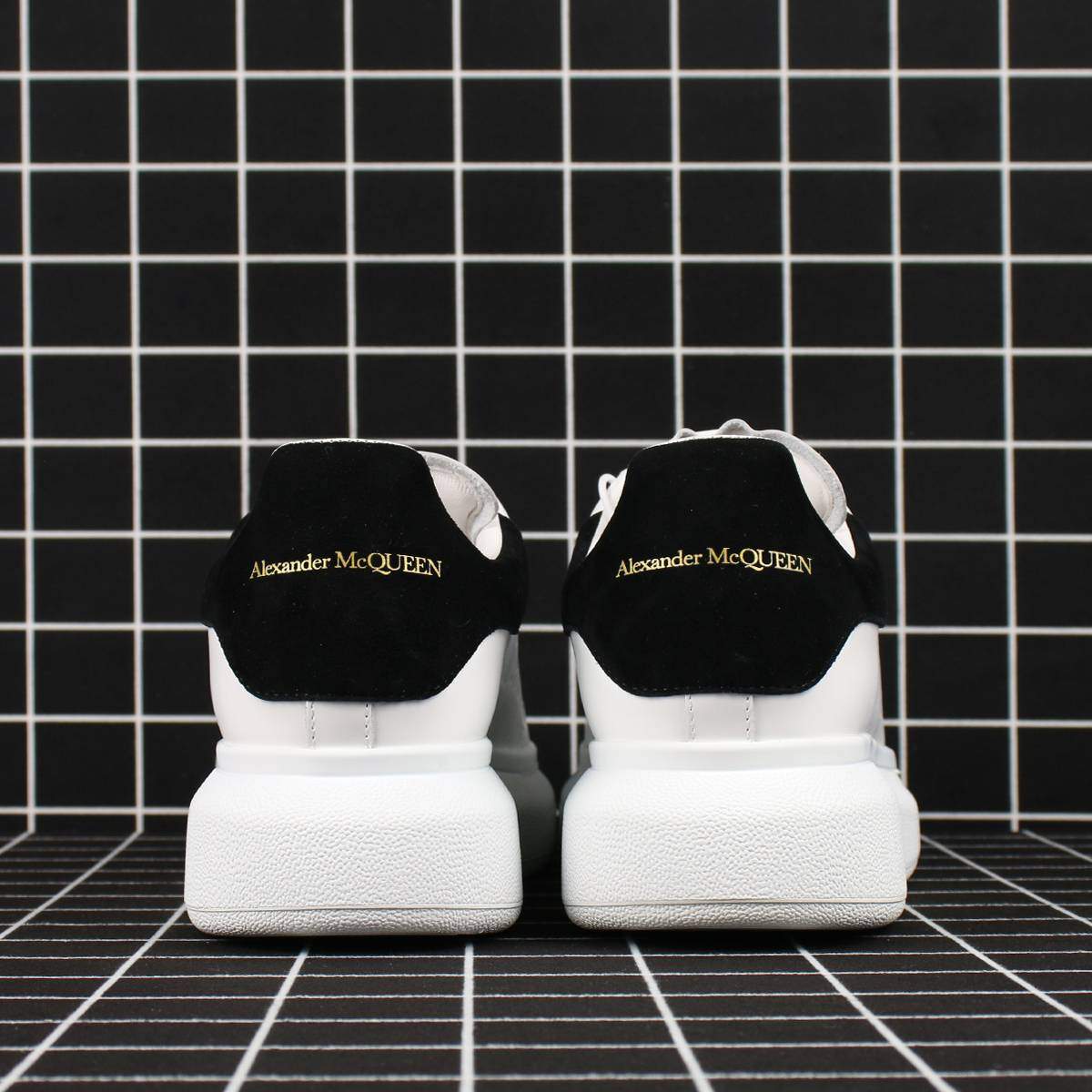 Alexander McQueen Oversized Sneaker White Smooth Calf Leather with Black Suede Heel Replica