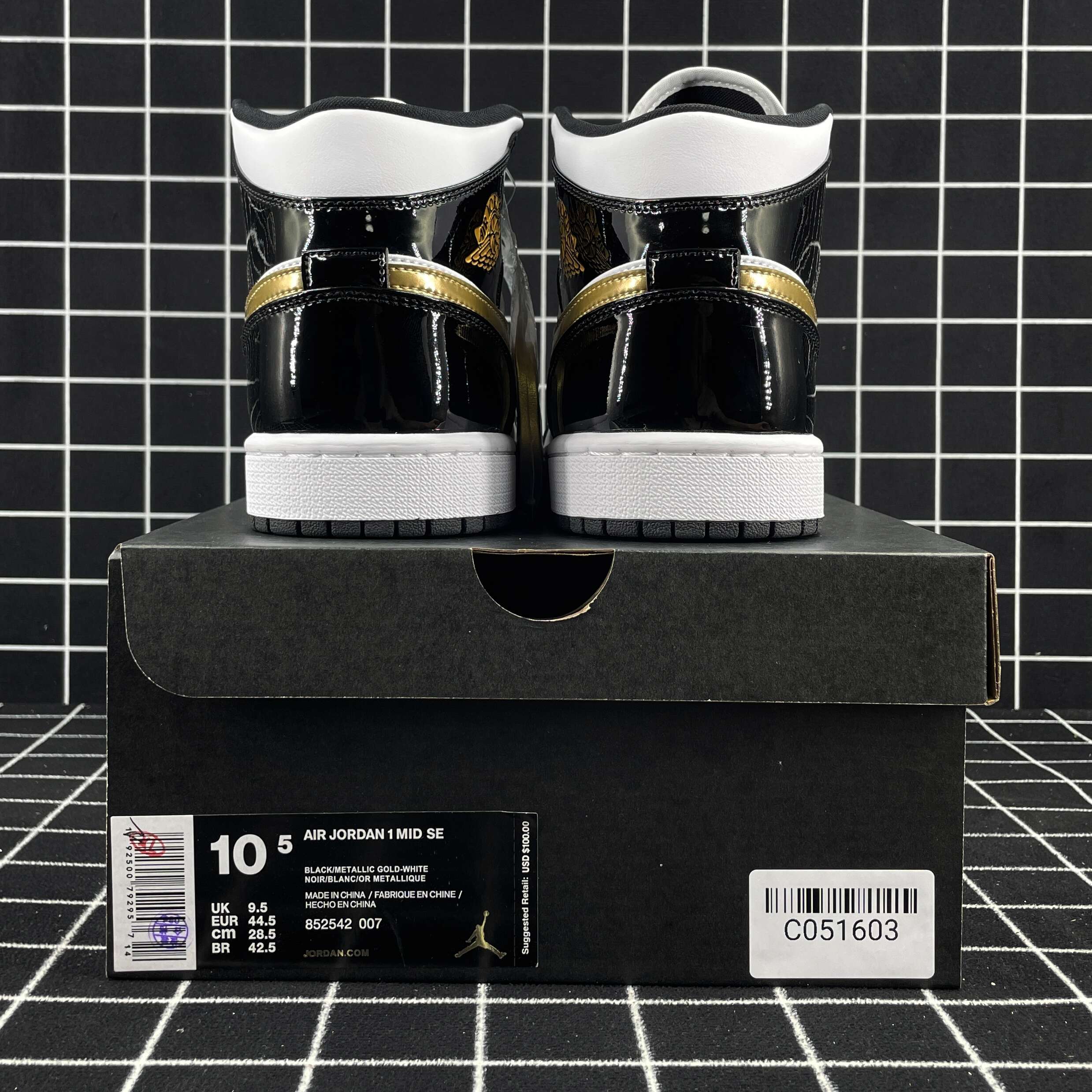 Air Jordan 1 Mid Patent Black Gold Replica