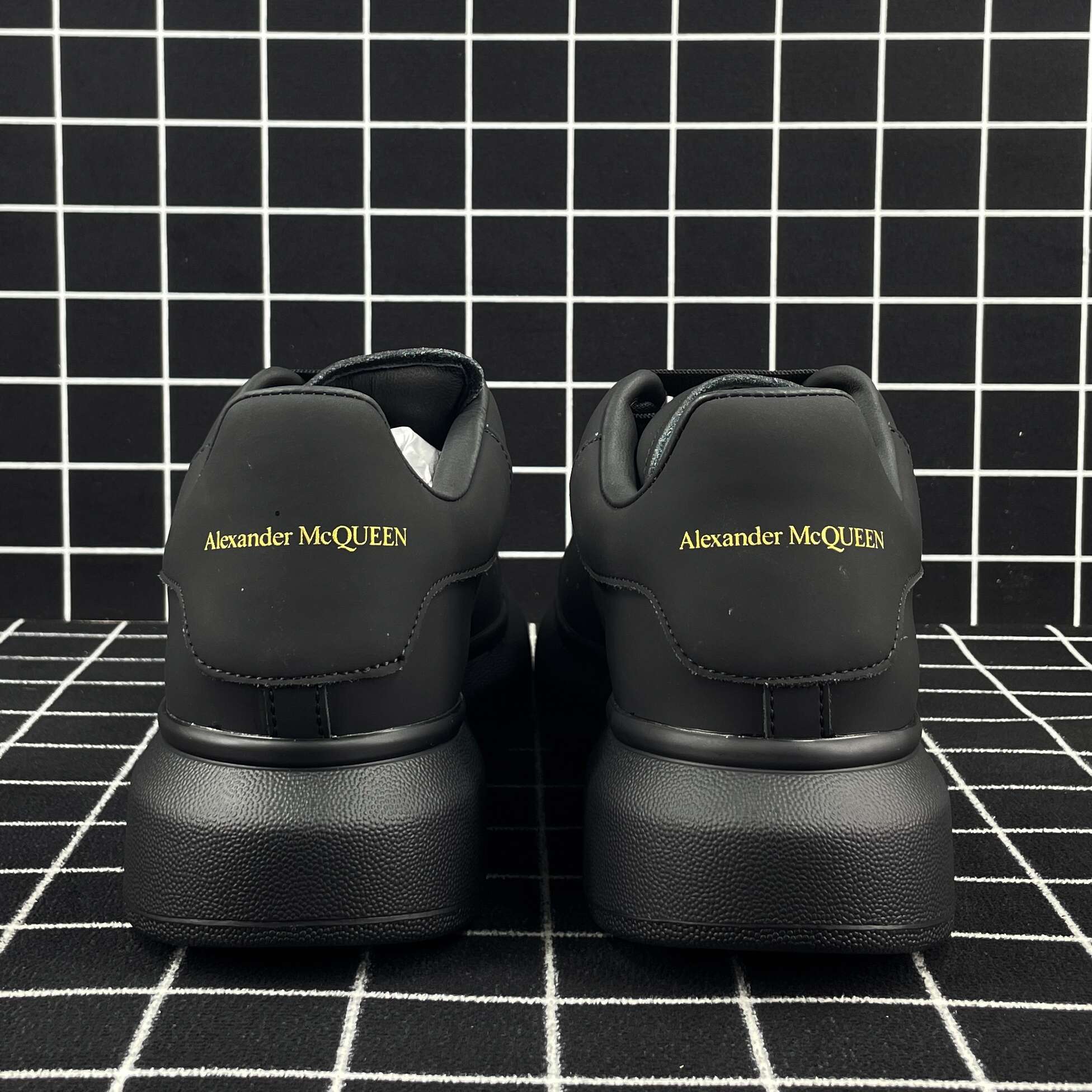 Alexander McQueen Oversized Sneaker Black Smooth Calf Leather with Black Sole Replica