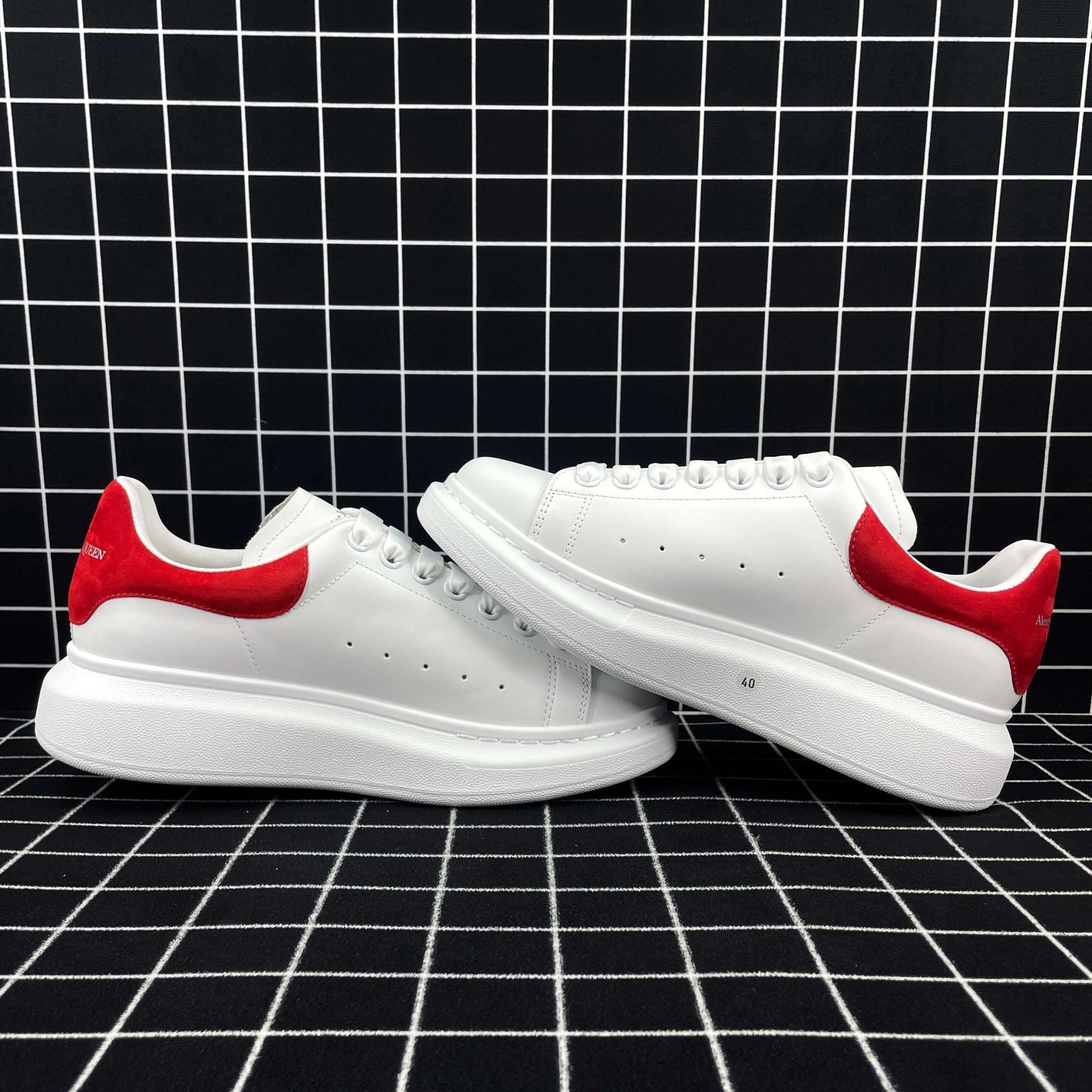 Alexander McQueen Oversized Sneaker White Smooth Calf Leather with Red Suede Heel Replica