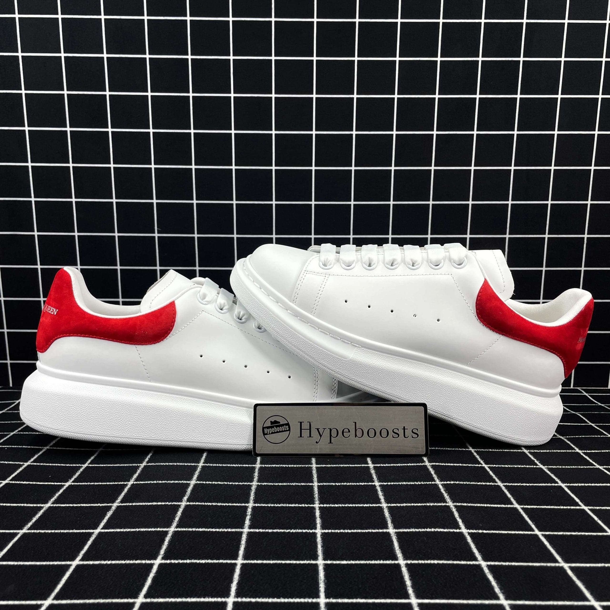 Alexander McQueen Oversized Sneaker White Smooth Calf Leather with Red Suede Heel Replica