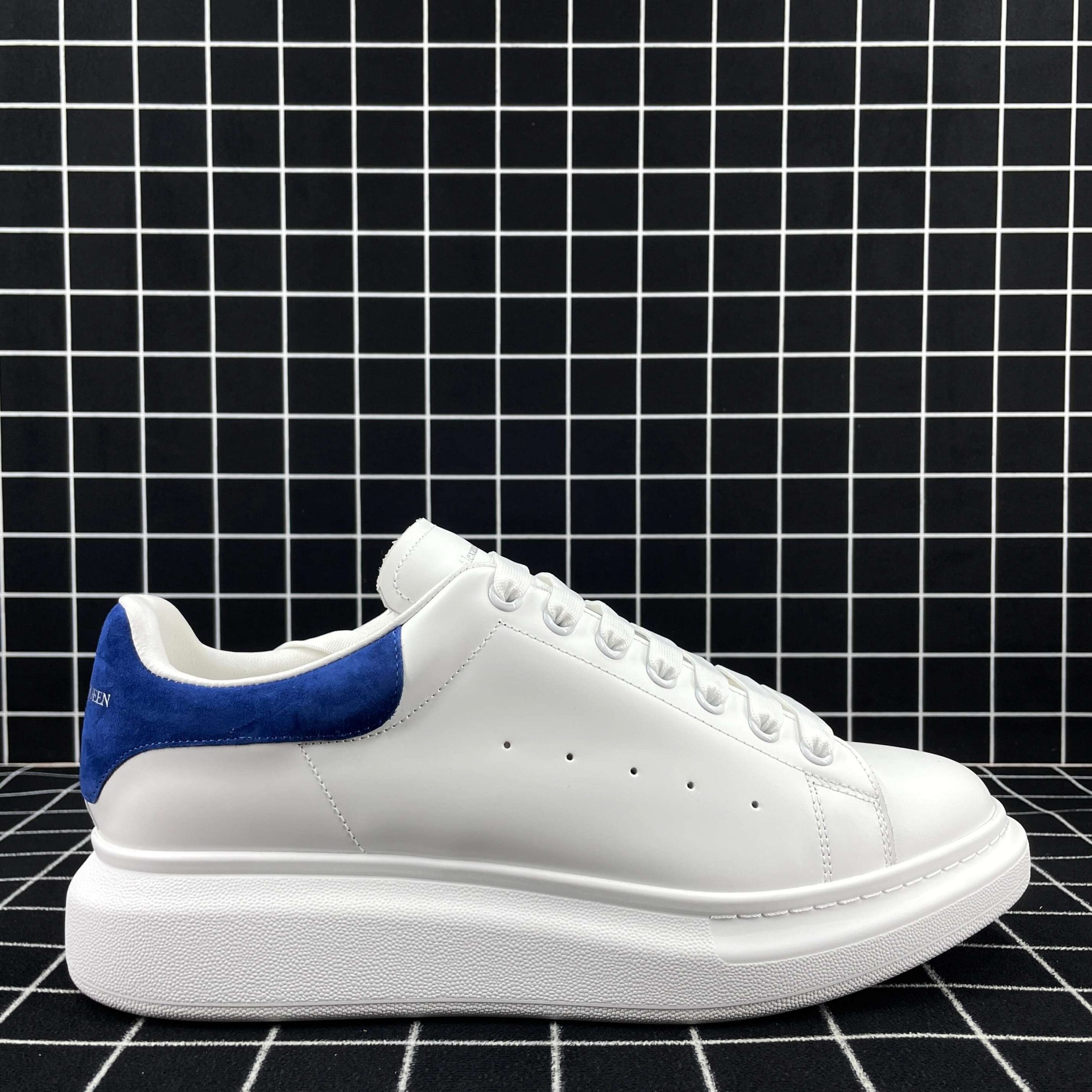Alexander McQueen Oversized Sneaker White Smooth Calf Leather with Worker Blue Suede Heel Replica