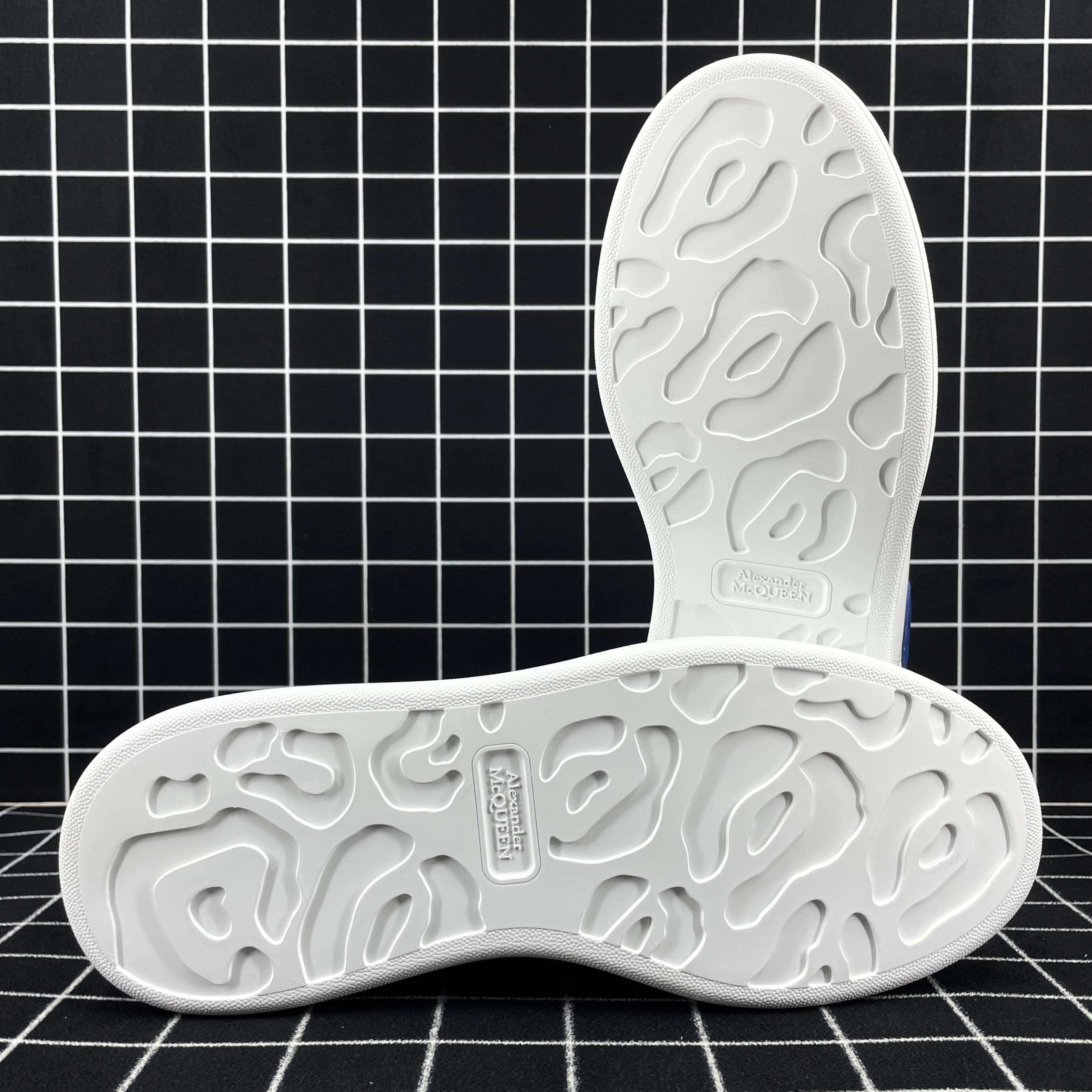 Alexander McQueen Oversized Sneaker White Smooth Calf Leather with Worker Blue Suede Heel Replica