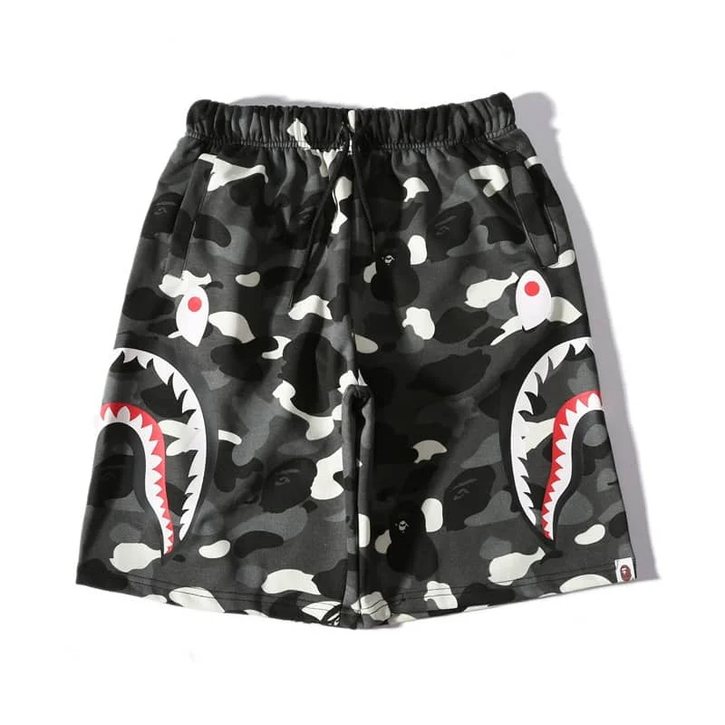 2024 APE Shark Mouth Camo Print Casual Shorts Loose Unisex Style 13