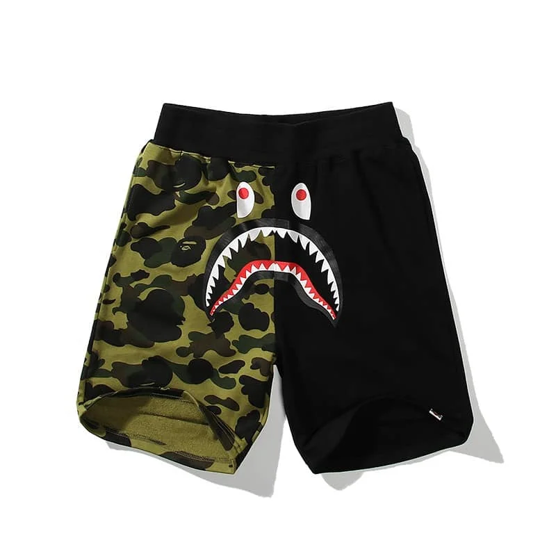 2024 APE Shark Mouth Camo Print Casual Shorts Loose Unisex Style 15