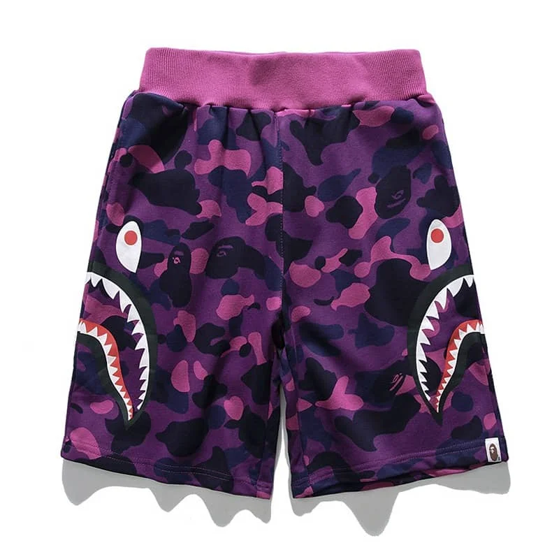 2024 APE Shark Mouth Camo Print Casual Shorts Loose Unisex Style 2