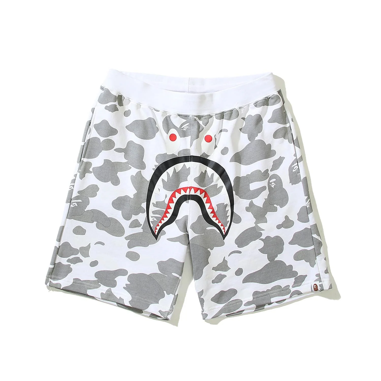 2024 APE Shark Mouth Camo Print Casual Shorts Loose Unisex Style 26