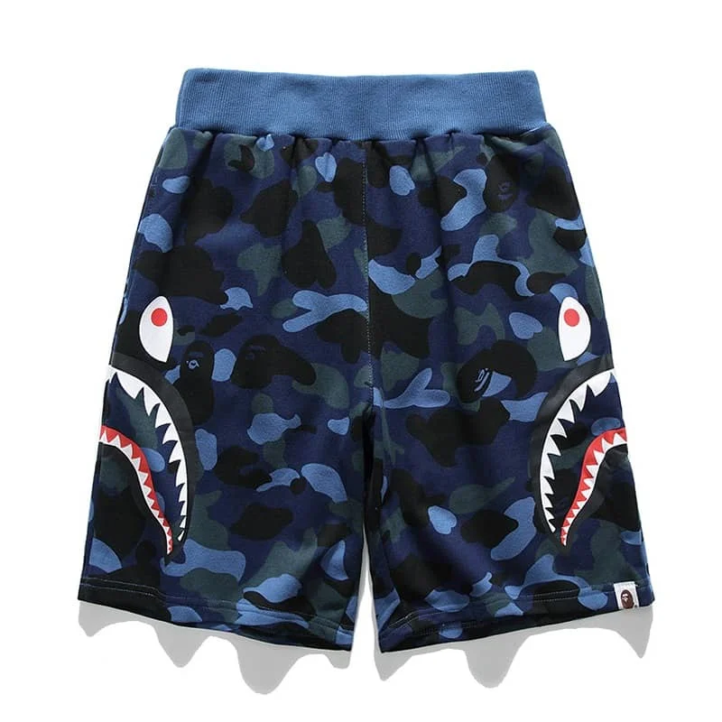 2024 APE Shark Mouth Camo Print Casual Shorts Loose Unisex Style 3