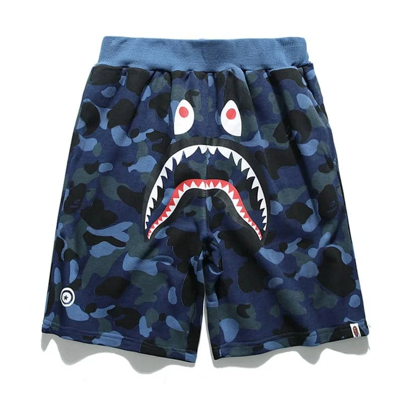 2024 APE Shark Mouth Camo Print Casual Shorts Loose Unisex Style 32