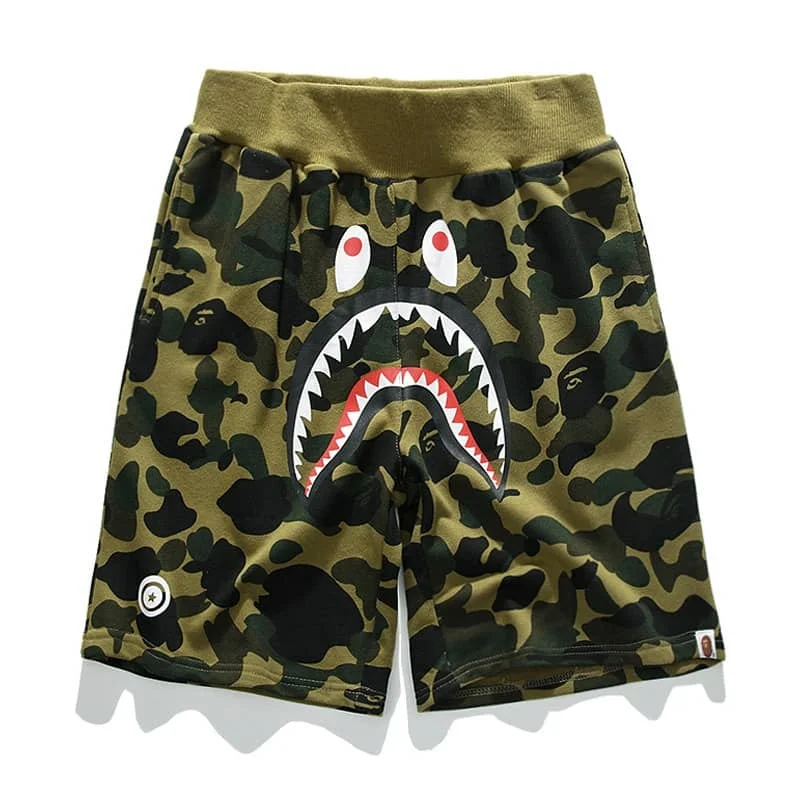 2024 APE Shark Mouth Camo Print Casual Shorts Loose Unisex Style 34