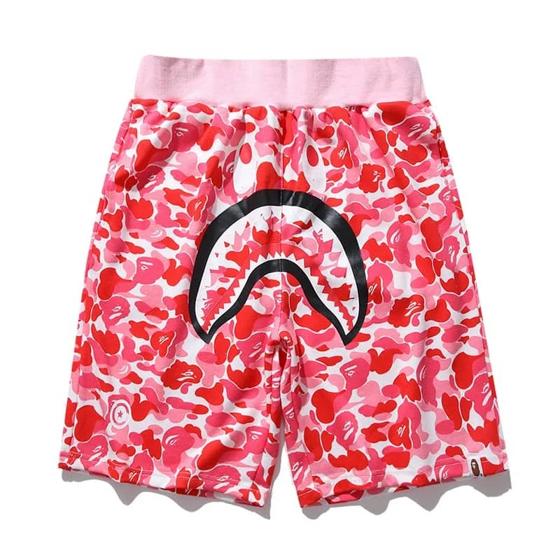 2024 APE Shark Mouth Camo Print Casual Shorts Loose Unisex Style 36