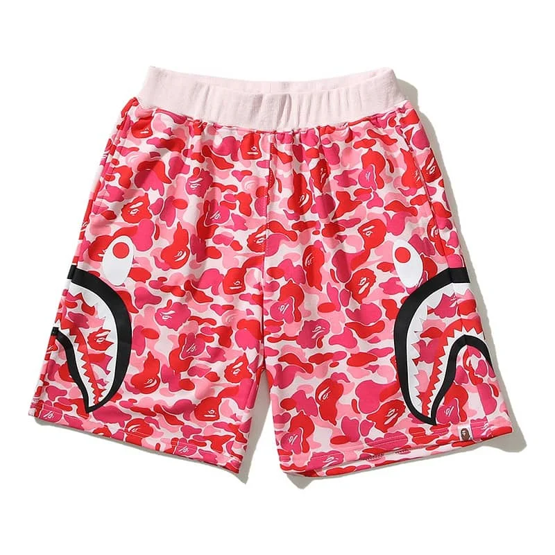 2024 APE Shark Mouth Camo Print Casual Shorts Loose Unisex Style 6