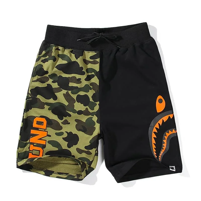 2024 APE Shark Mouth Camo Print Casual Shorts Loose Unisex Style 7