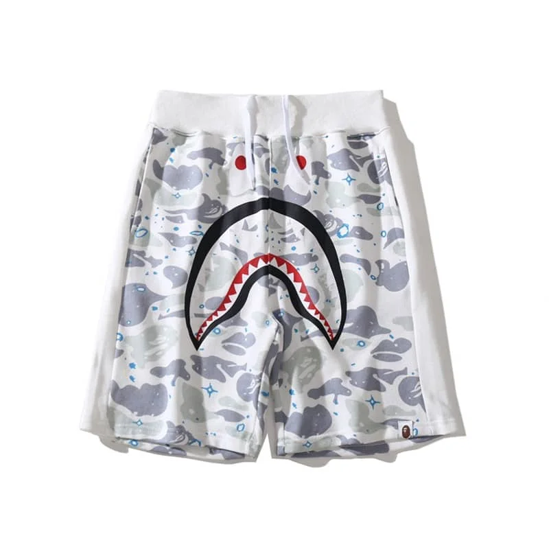 2024 APE Shark Mouth Camo Print Casual Shorts Loose Unisex Style 9