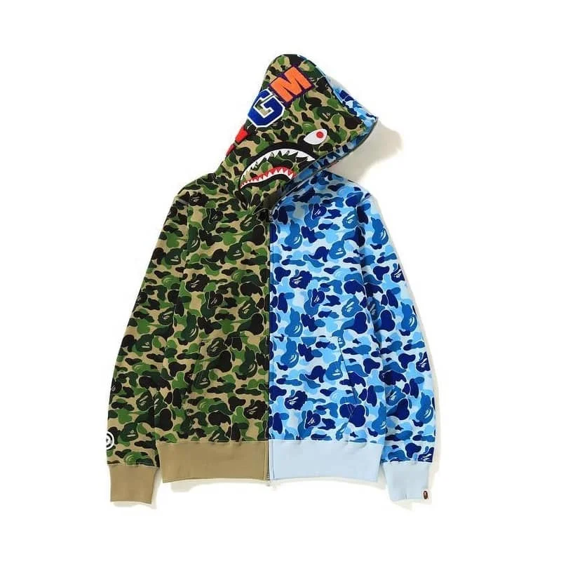 2024 APE Shark Patchwork Camo Hoodie Fleece Cardigan Autumn Winter Unisex