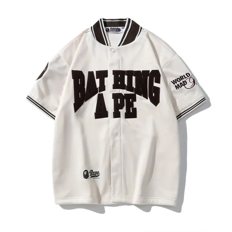 APE Alphabet High Craftsmanship Embroidered Baseball Shirt Fashion Short Sleeve Unisex