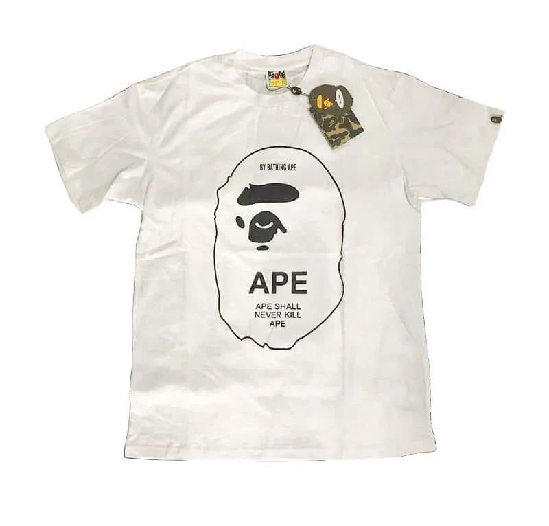 APE Black and White Line Head Ape Logo Print T to Shirt Couple Cotton Base Style 1