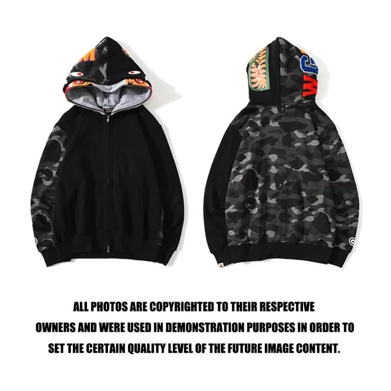 APE Camo Shark Mouth Tiger Hoodie Unisex Loose Fleece Hooded Jacket Japan