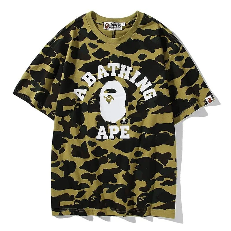 APE Camo Shark Print Spliced Fashion Street Loose Cotton T to Shirt Unisex Style 8