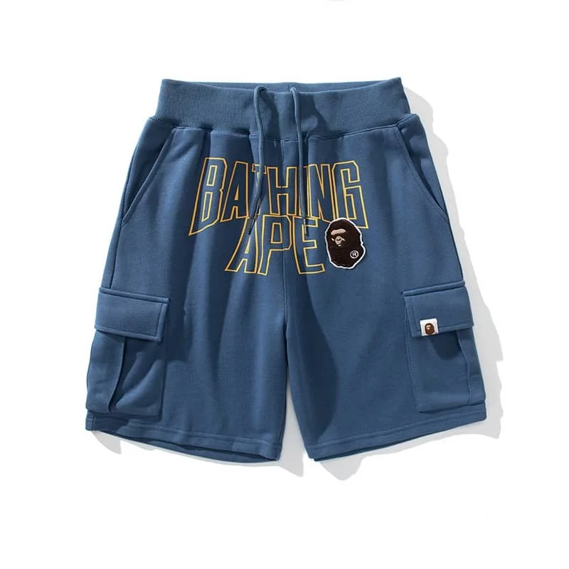 APE Embroidered Patch Letter Pocket Cotton Terry Shorts Casual Men Style 1