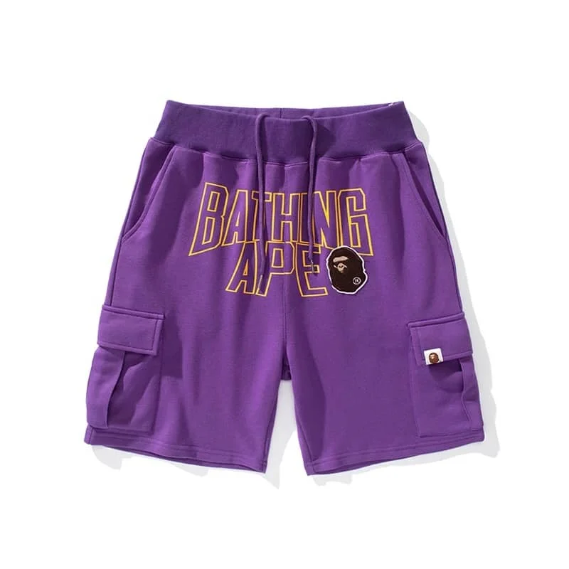 APE Embroidered Patch Letter Pocket Cotton Terry Shorts Casual Men Style 2