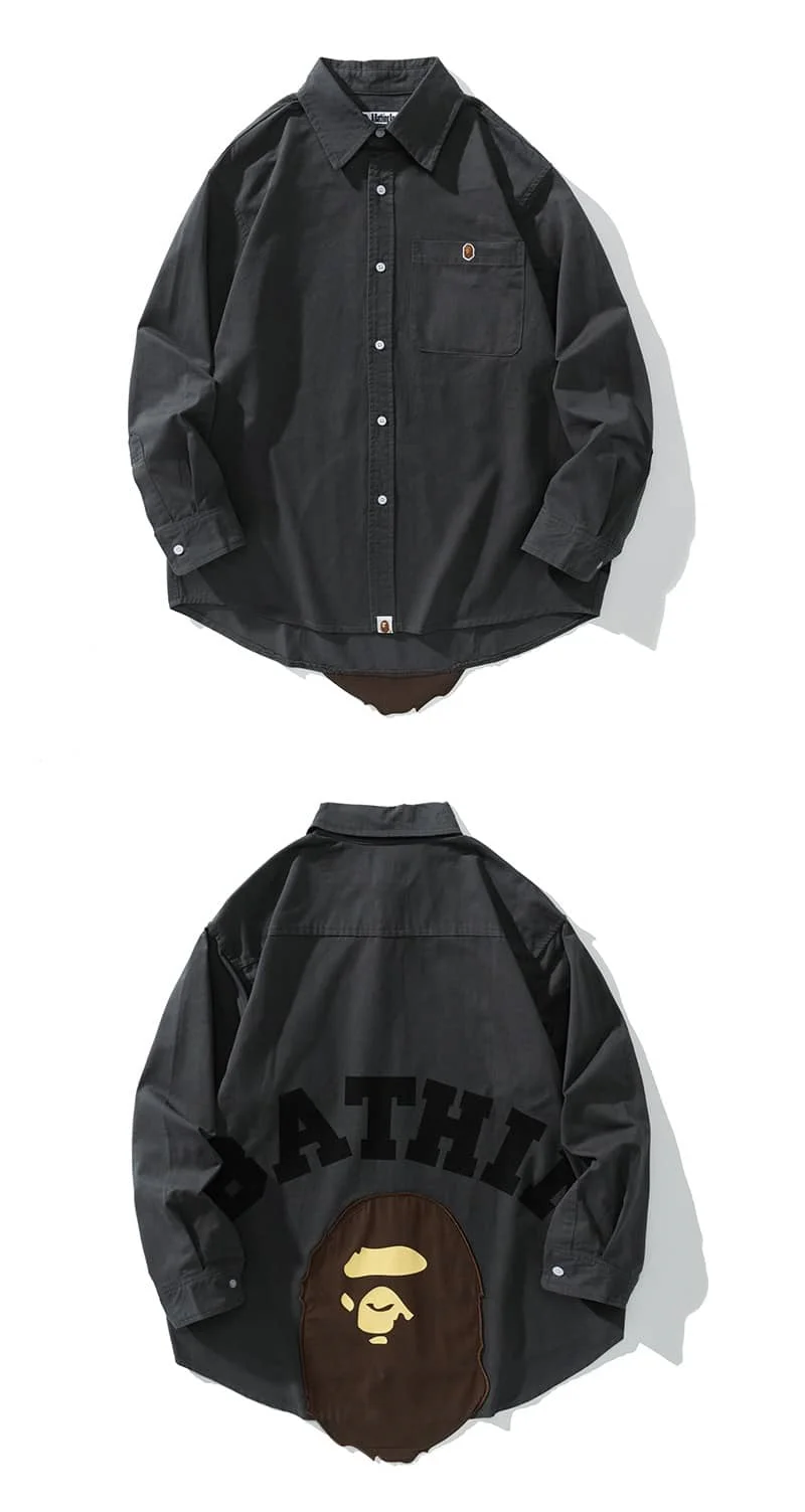 APE Giant Ape Tailored Shirt Long Sleeve Loose Retro Casual Shirt Style 1