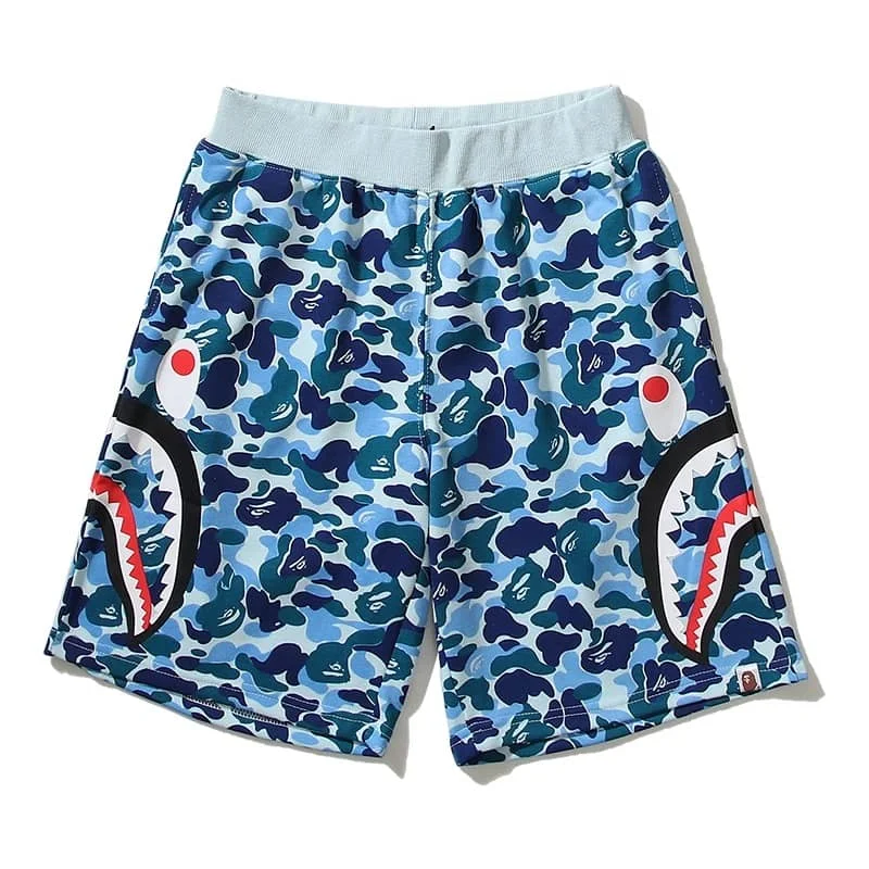 APE Night Glow Shark Side Panel Print Casual Fashion Shorts Unisex Style 4