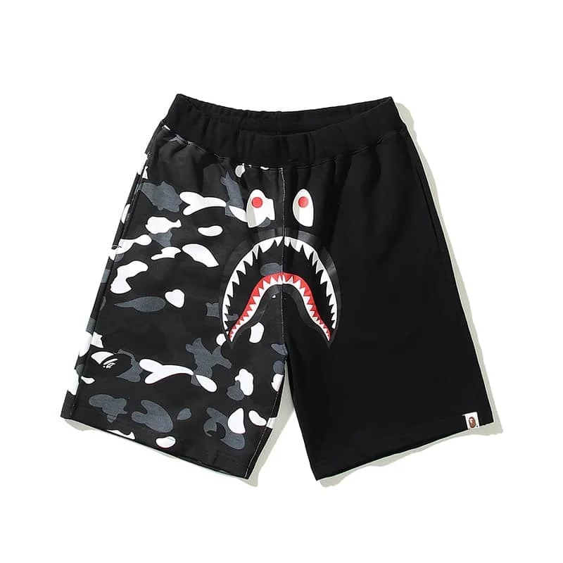 APE Night Glow Shark Side Panel Print Casual Fashion Shorts Unisex Style 6