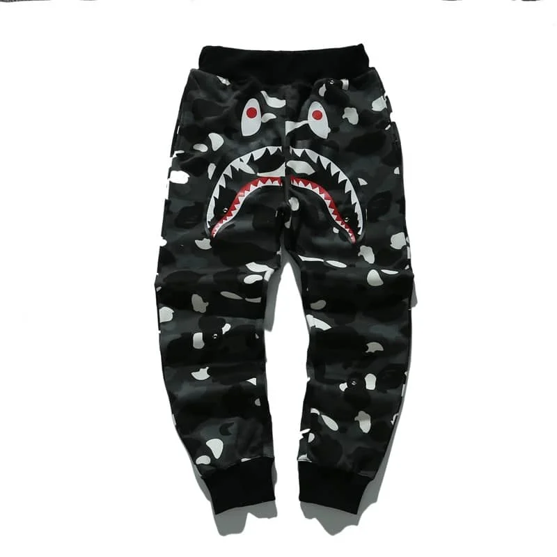APE Shark Camo Long Pants Cotton Fleece Unisex Spring Autumn Casual Style 3