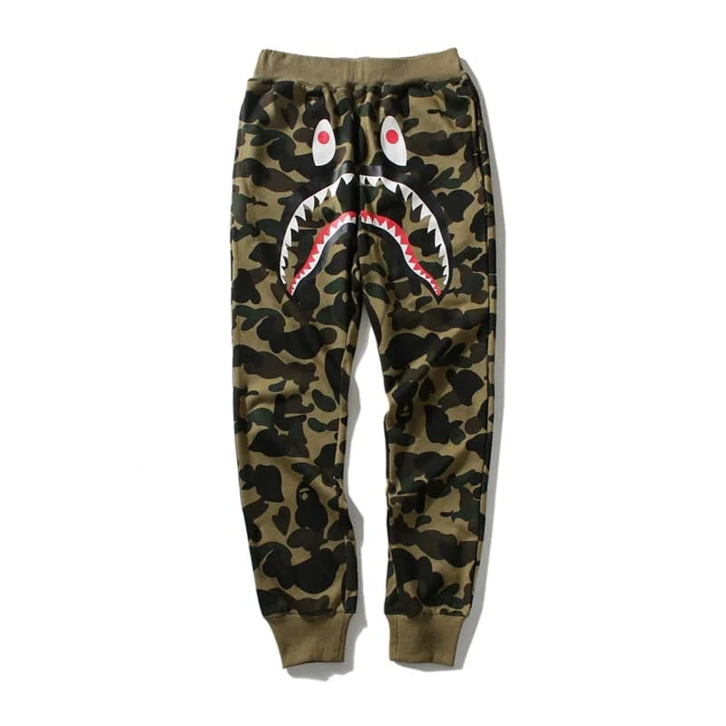 APE Shark Camo Long Pants Cotton Fleece Unisex Spring Autumn Casual
