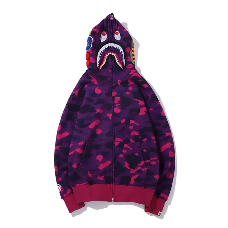 APE Shark Classic Camo Hoodie Unisex Street Hip to Hop Fleece Jacket Style 2