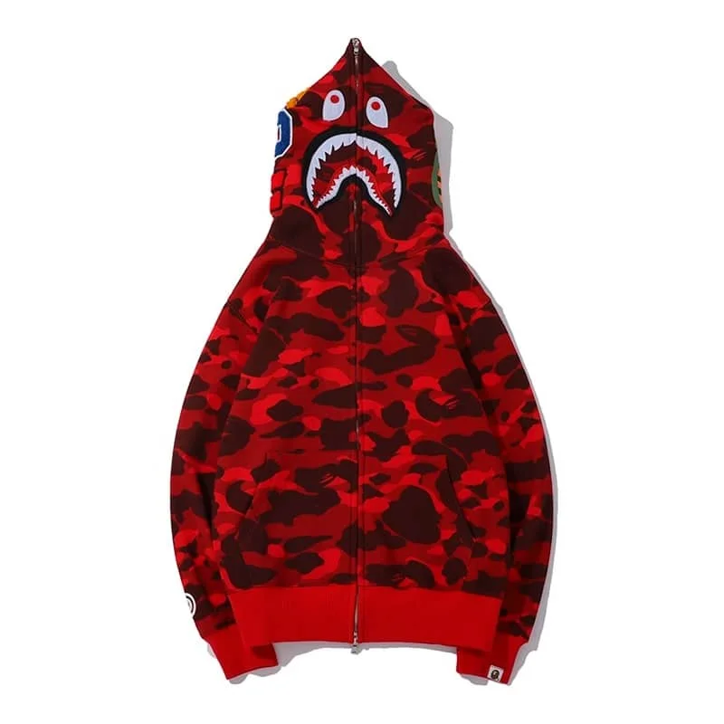 APE Shark Classic Camo Hoodie Unisex Street Hip to Hop Fleece Jacket