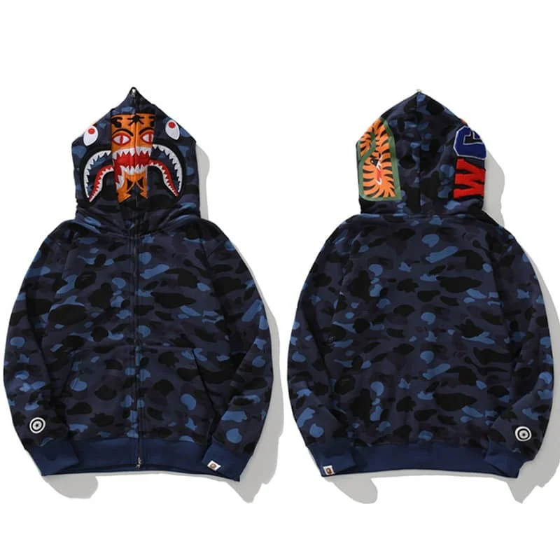 APE Shark Glow Spot Camo Double Hoodie Unisex Fleece Autumn Winter Jacket Style 12