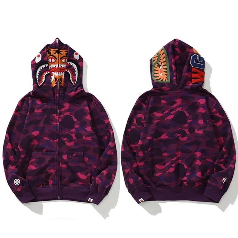 APE Shark Glow Spot Camo Double Hoodie Unisex Fleece Autumn Winter Jacket Style 13