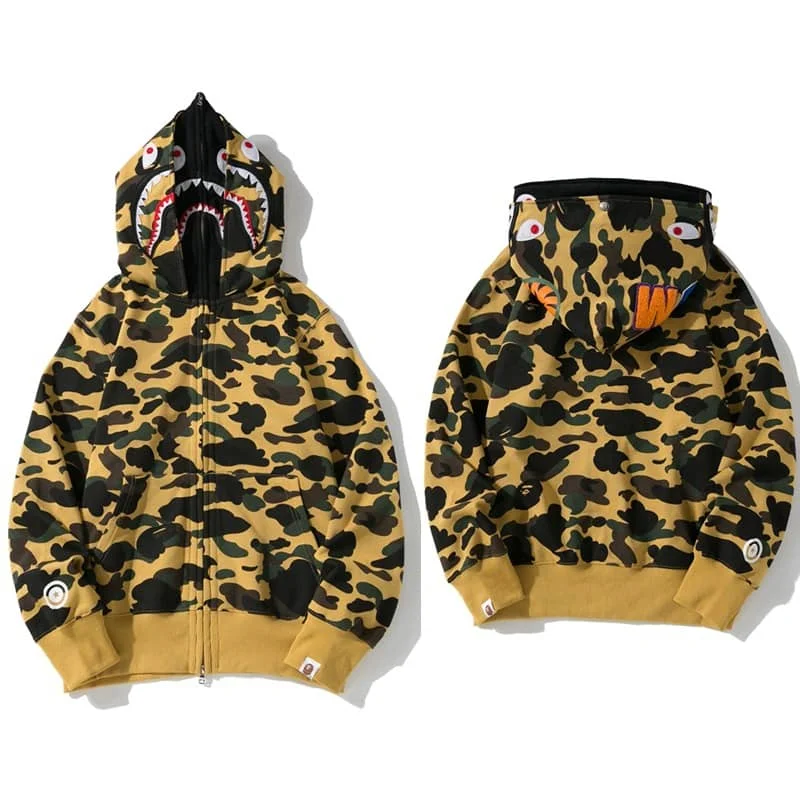 APE Shark Glow Spot Camo Double Hoodie Unisex Fleece Autumn Winter Jacket Style 14