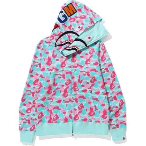 APE Shark Glow Spot Camo Double Hoodie Unisex Fleece Autumn Winter Jacket Style 16