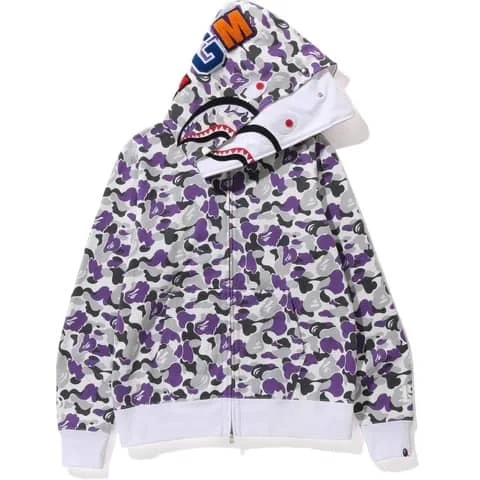 APE Shark Glow Spot Camo Double Hoodie Unisex Fleece Autumn Winter Jacket Style 18