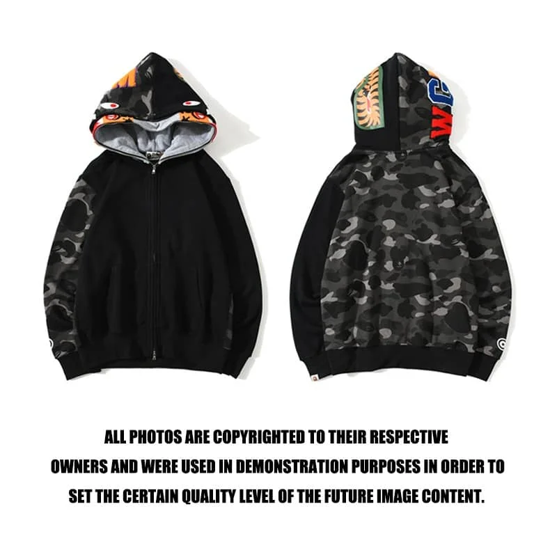 APE Shark Glow Spot Camo Double Hoodie Unisex Fleece Autumn Winter Jacket Style 20