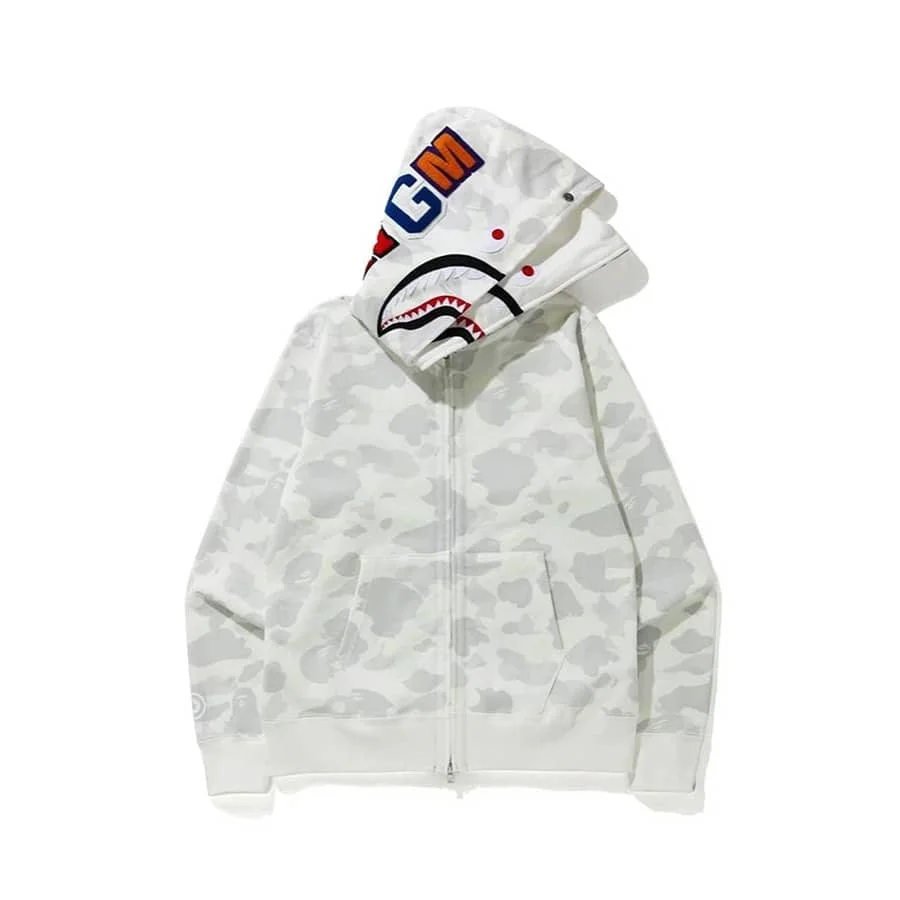 APE Shark Glow Spot Camo Double Hoodie Unisex Fleece Autumn Winter Jacket Style 23