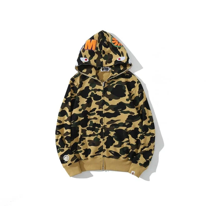 APE Shark Glow Spot Camo Double Hoodie Unisex Fleece Autumn Winter Jacket Style 26