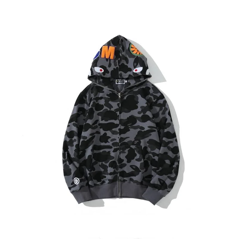 APE Shark Glow Spot Camo Double Hoodie Unisex Fleece Autumn Winter Jacket Style 28