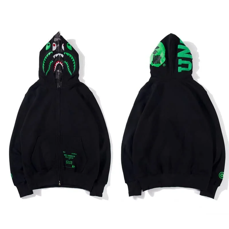 APE Shark Glow Spot Camo Double Hoodie Unisex Fleece Autumn Winter Jacket Style 31