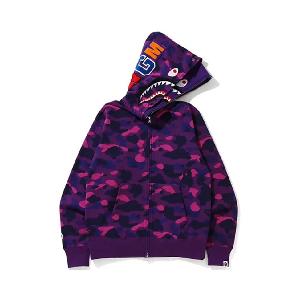 APE Shark Glow Spot Camo Double Hoodie Unisex Fleece Autumn Winter Jacket Style 4