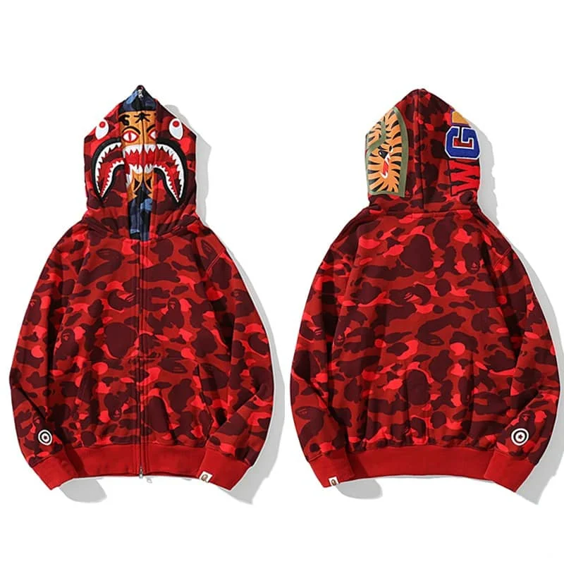 APE Shark Glow Spot Camo Double Hoodie Unisex Fleece Autumn Winter Jacket Style 9