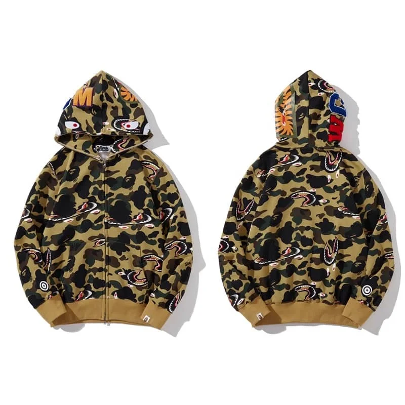APE Shark Mouth Camo Hoodie Loose Cardigan Unisex Spring Autumn Jacket Style 1