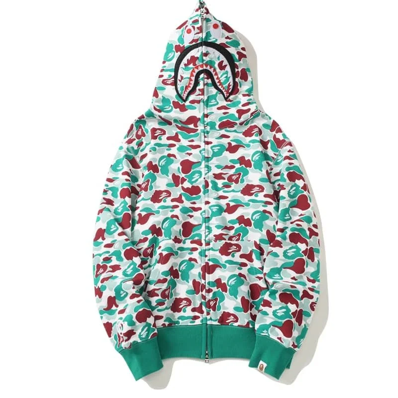 APE Shark Mouth Camo Hoodie Loose Cardigan Unisex Spring Autumn Jacket Style 13