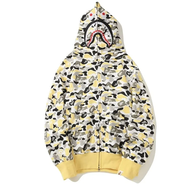 APE Shark Mouth Camo Hoodie Loose Cardigan Unisex Spring Autumn Jacket Style 14