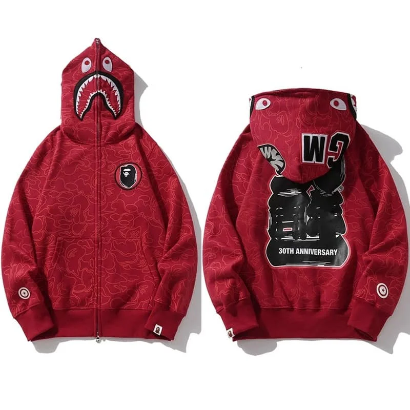 APE Shark Mouth Camo Hoodie Loose Cardigan Unisex Spring Autumn Jacket Style 17