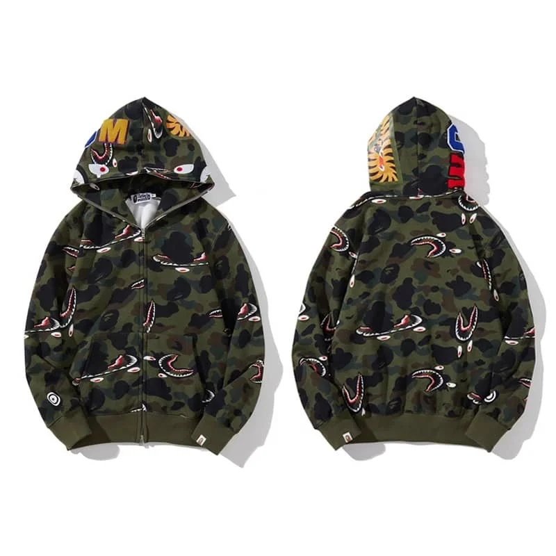 APE Shark Mouth Camo Hoodie Loose Cardigan Unisex Spring Autumn Jacket Style 2